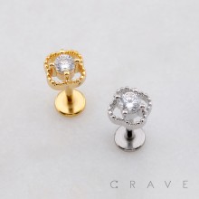 MULTI CZ CLOVER FLOWER THREADLESS (PUSH IN) 316L SURGICAL STEEL LABRET SET